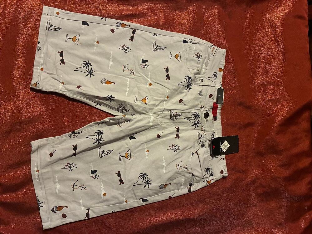 Vertical Sport Shorts Mens Stretch Tropical Print White Palm Anchor Cocktail